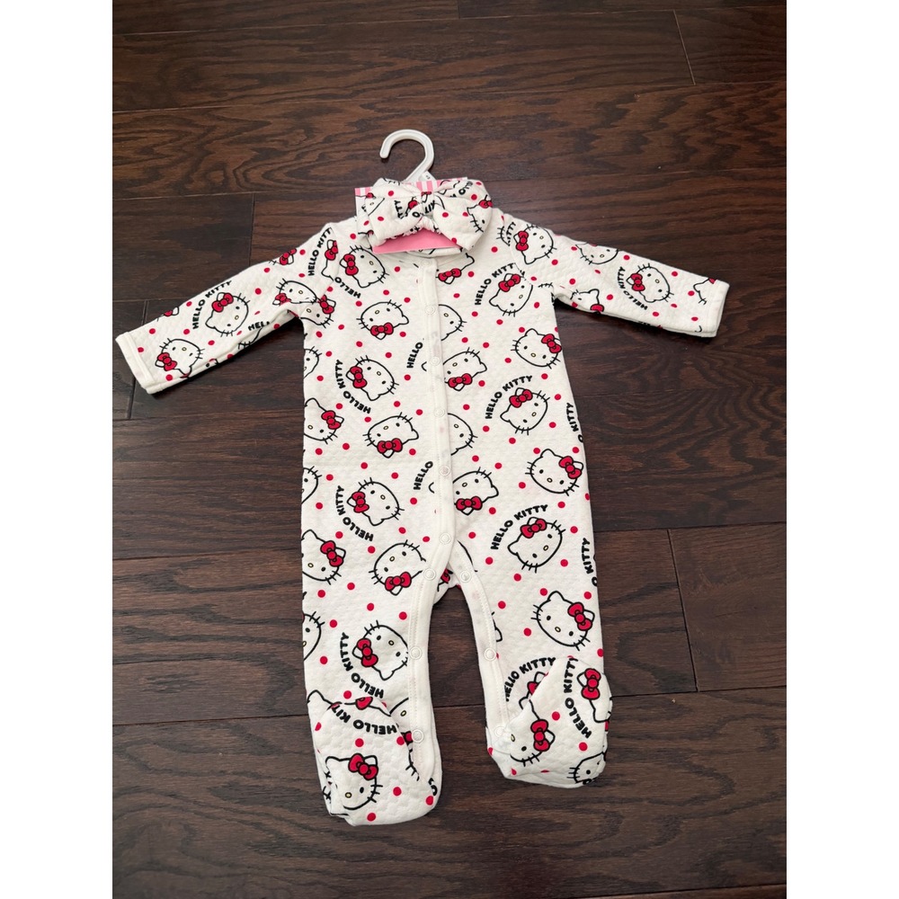Hello Kitty Quilted Footed Sleeper and Headband Set White Red 6M SIL-34726